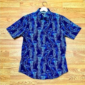 Murano Maritime Slim Fit Jellyfish Print Short Sleeve Shirt - Size Medium